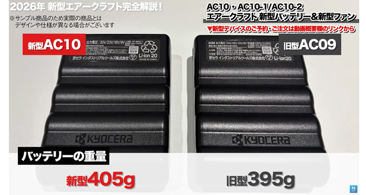 新型バッテリーは少しだけ重くなりました