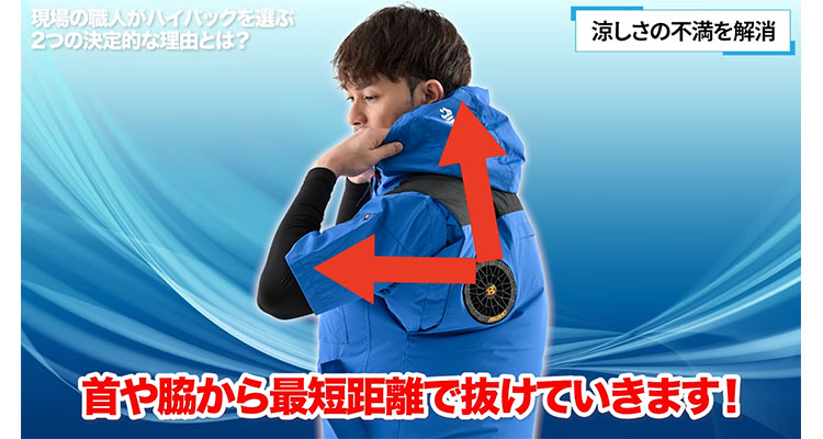 ハイバックなら、太い血管のある場所に涼しい風が抜けていく!