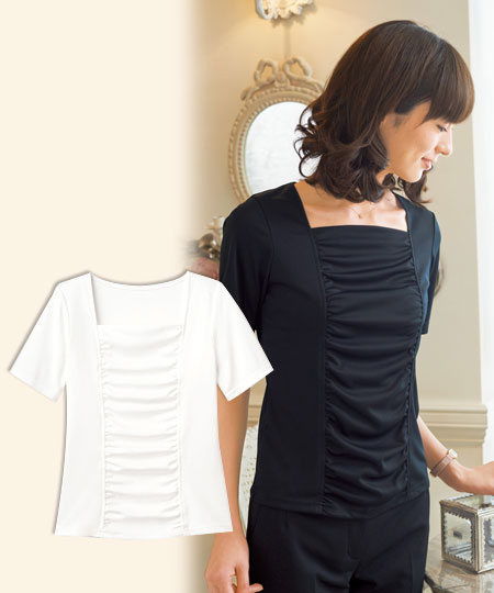 半袖ギャザーT WP318 S〜LL ホワイト ブラック カットソー Tシャツ ストレッチ 吸汗速乾 洗濯機OK レディース 日本製 カウンタービズ ハネクトーン 楽天市場】【特価】 事務服 半袖ギャザーTシャツ WP318