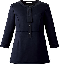 17号-19号 事務服 ポロニット チュニック丈 AD8810 ボウタイ 七分袖 春夏  キュプラ 制服 ユニフォーム ボンオフィス ボンマックス ボンマックス（ユニフォーム） 事務服 ポロニット チュニック丈