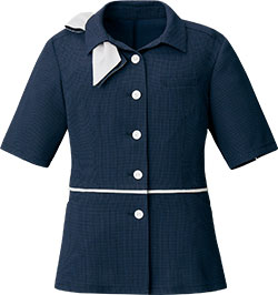 21号 オーバー ブラウス 事務服 AJ0835 モノトーン ネイビー チェック ニット 吸水速乾 清涼感 ボンマックス Bonmax AJ0835 [春夏用]トリアセチェック オーバーブラウス