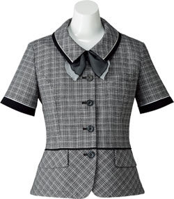 レディース オーバーブラウス 事務服 ユニフォーム 春夏 定番  紺 ブラック ストレッチ オフィス  制服 通勤 ボンオフィス  AJ0837 在庫限り】[春夏用]サマーツイード・オーバーブラウス(34-LJ0768