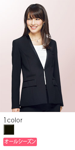 通年]<Impress>働く女性が嬉しい機能満載、前ホック留めの黒ジャケット