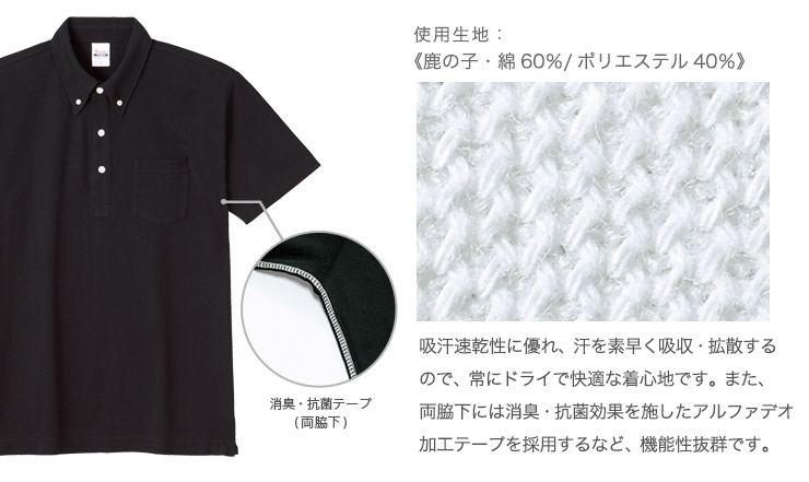 新品タグ付きイタリア製YOON ブルー色ポケットステッチ付きポロシャツ Printstar 5.8oz ベーシックポロシャツ 141-NVP | オリジナル