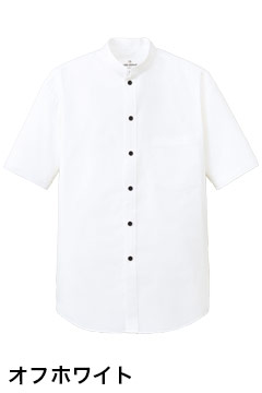 人気のスタンドカラー半袖シャツ（オフホワイト）