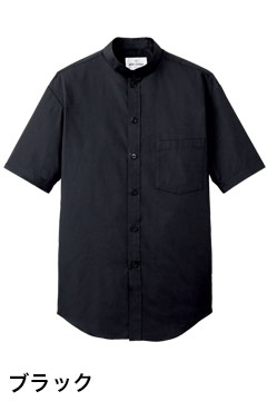 人気のスタンドカラー半袖シャツ（ブラック）