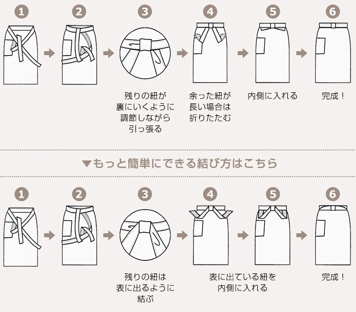 腰巻きエプロンのスタンダードな結び方