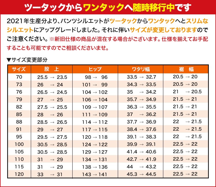 ジーベックツータックパンツ 秋冬通年 リニューアルのお知らせ