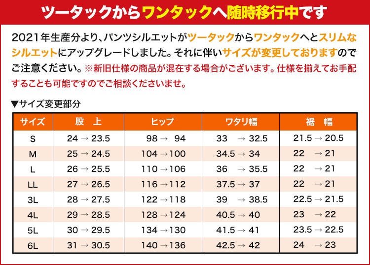 ジーベックツータックパンツ 春夏 リニューアルのお知らせ